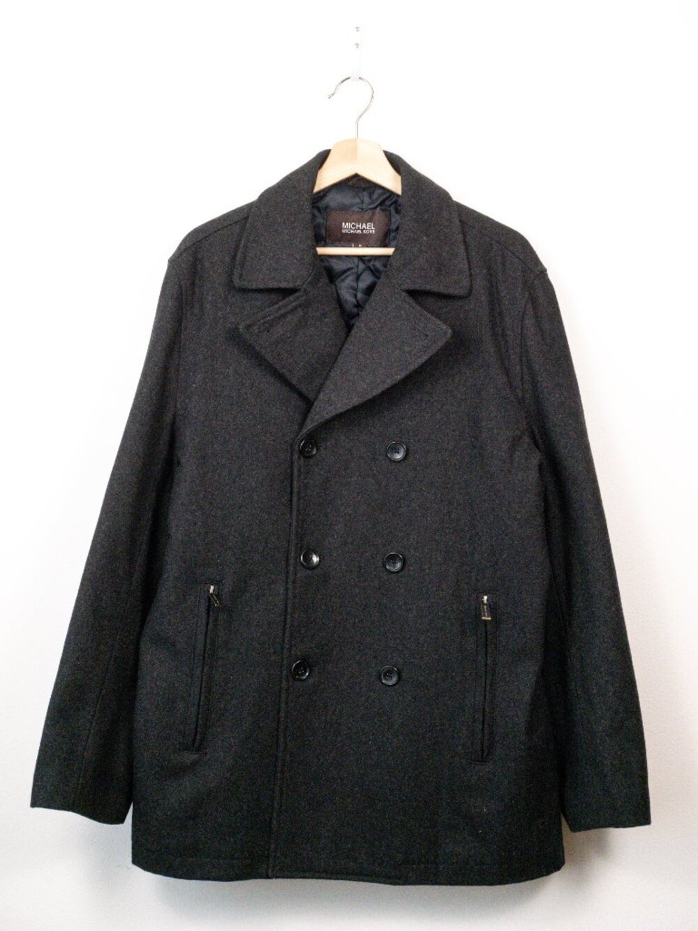 Michael Kors Men's Charcoal Gray Double Breasted Wool Blend Peacoat Size Medium